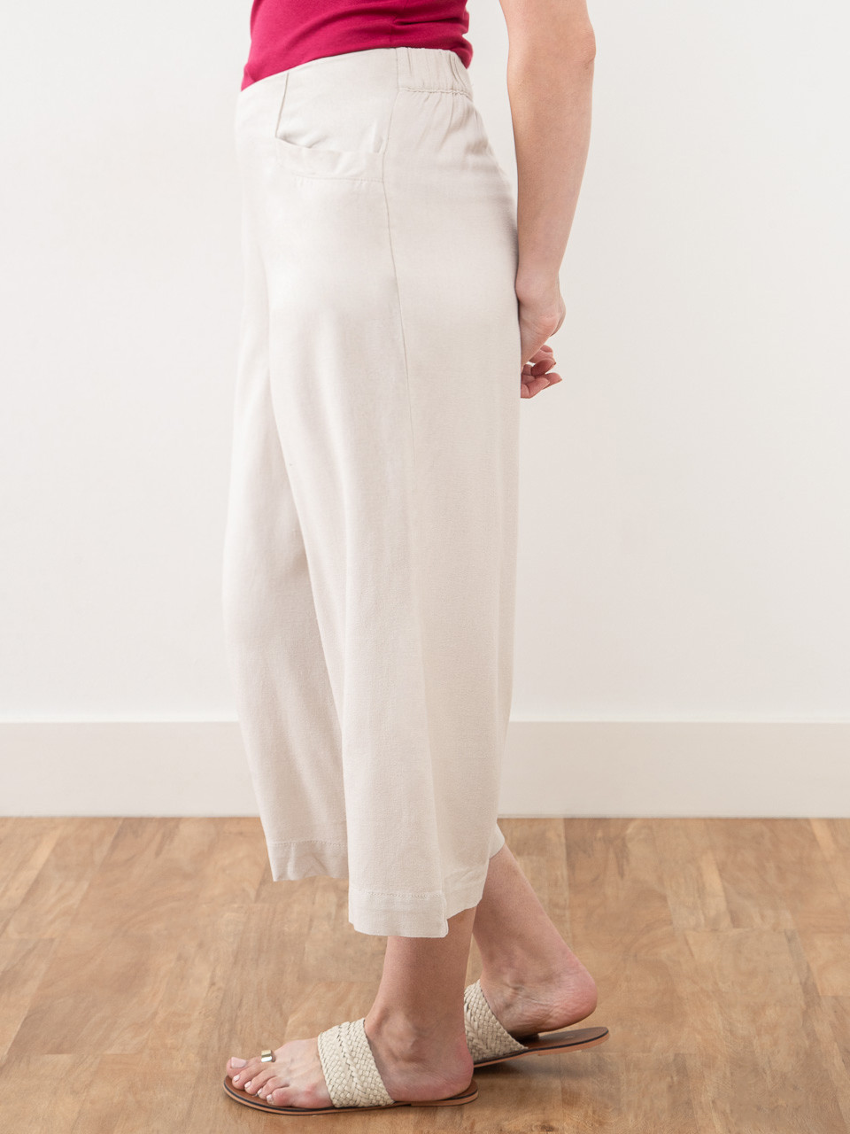 Tonia Linen-Blend Stone Wide Crop Pant