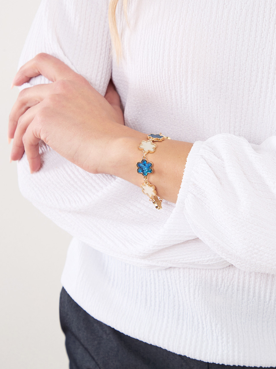 White & Navy Clover Bracelet