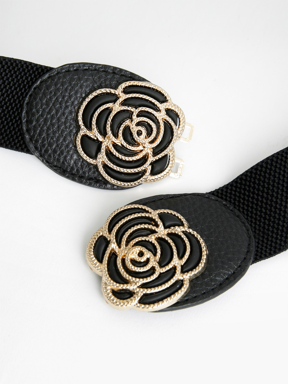 Black and Gold Rose Stretch Belt