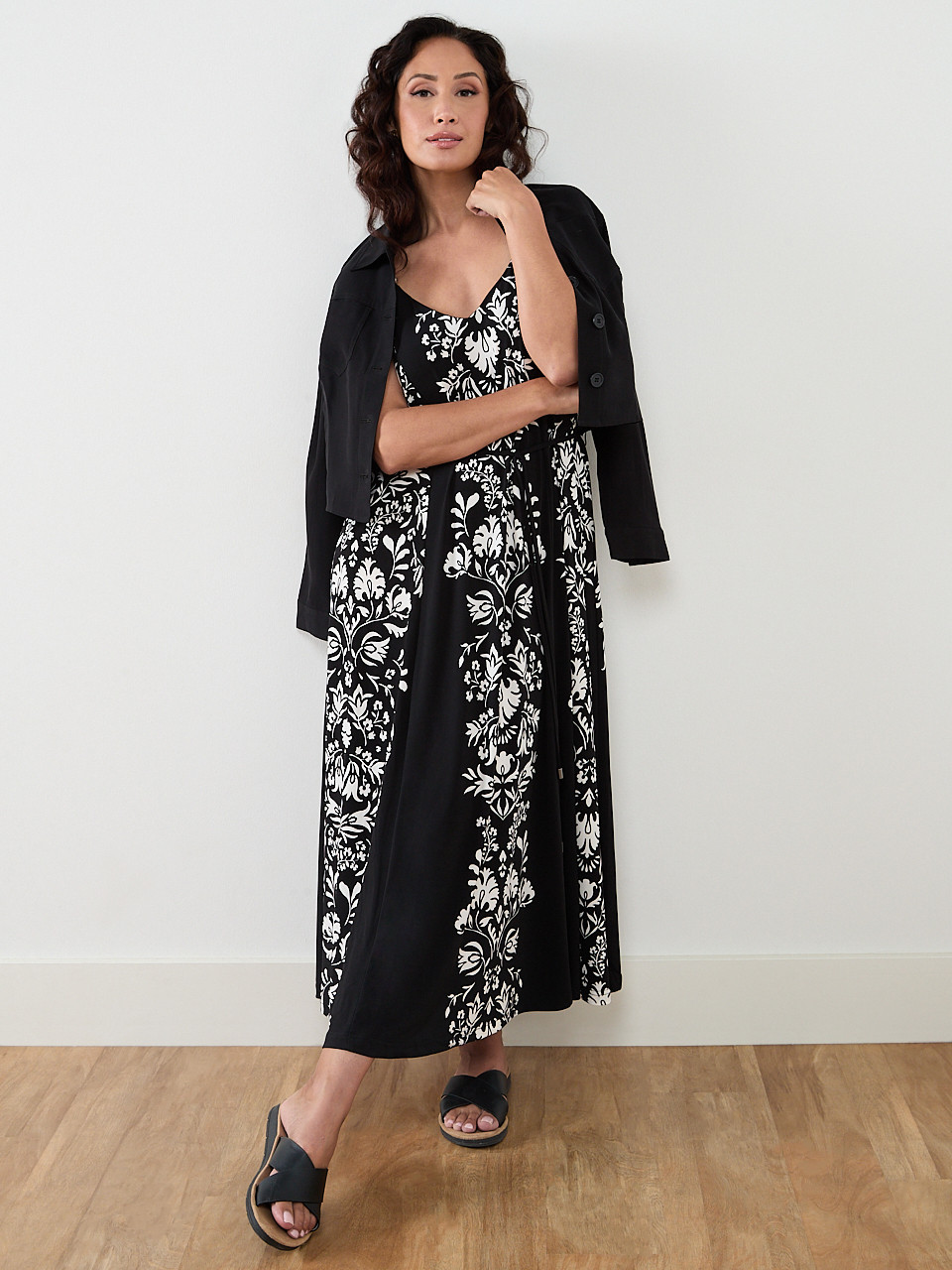 Black/White Maxi Dress with Bead Detail
