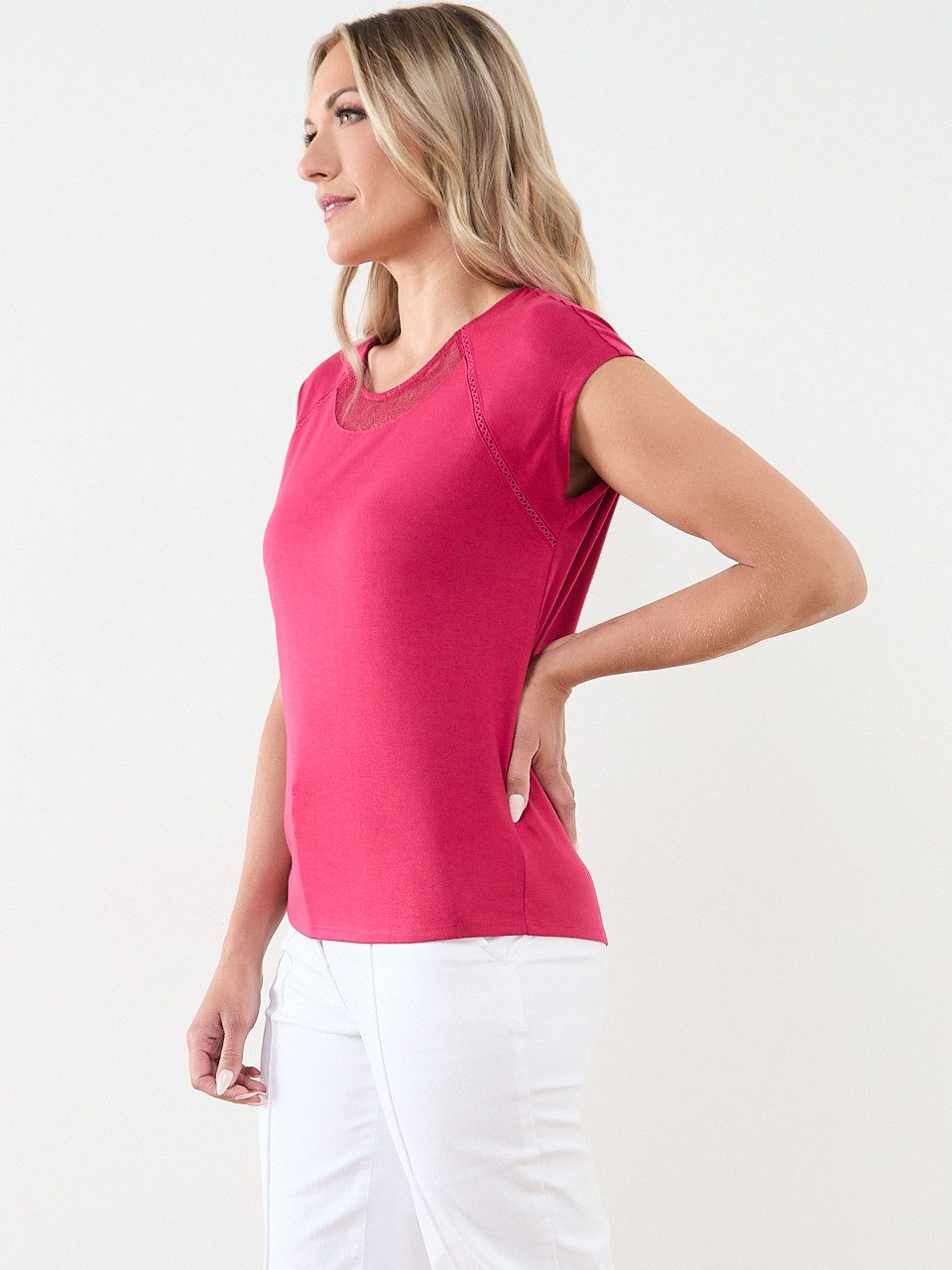 Cap Sleeve Knit-Lace Top