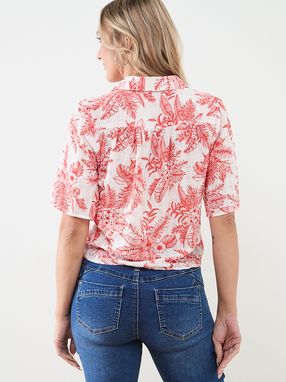 Collared Tie Front Seersucker Blouse