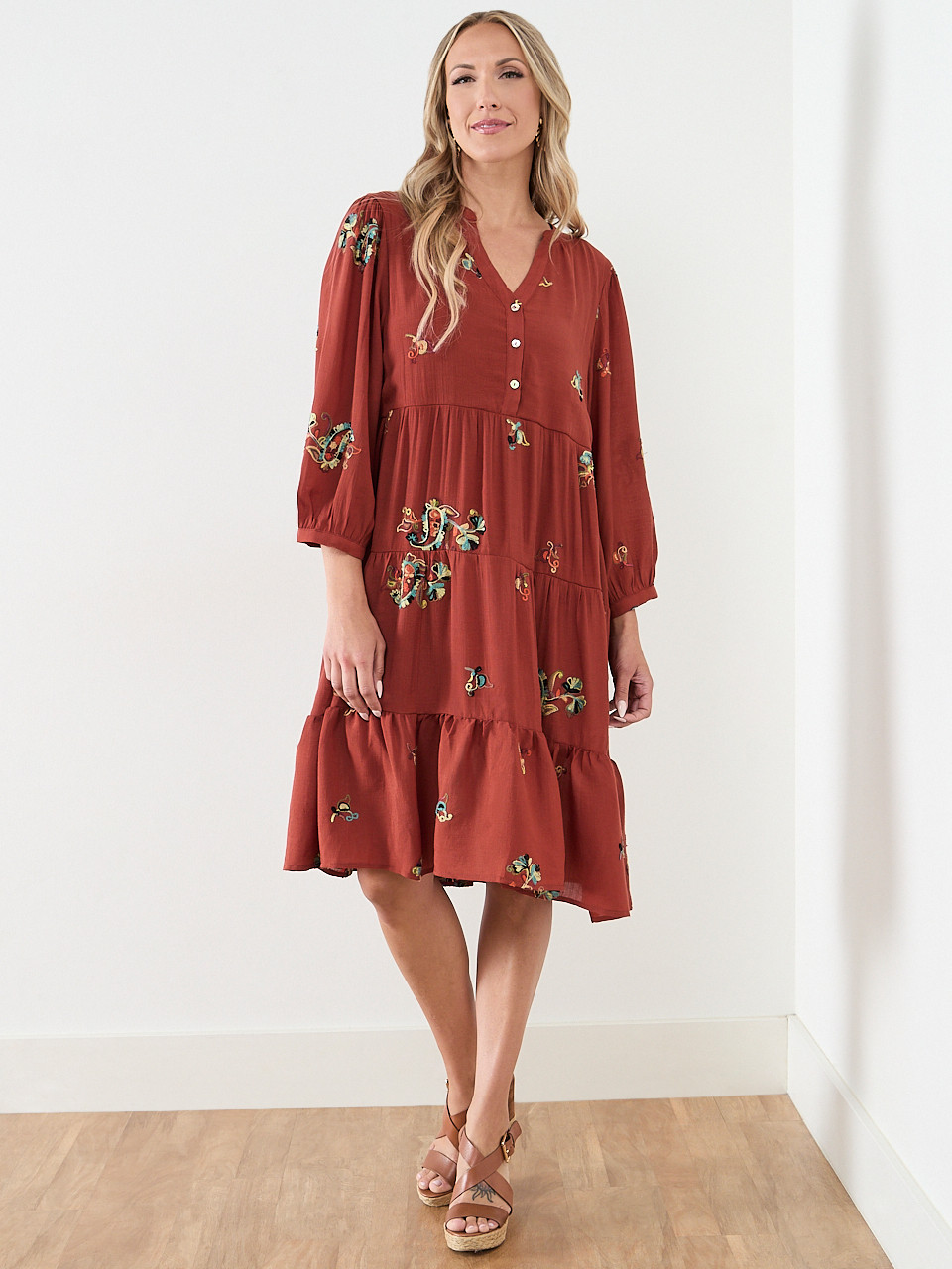 Embroidered Peasant Dress
