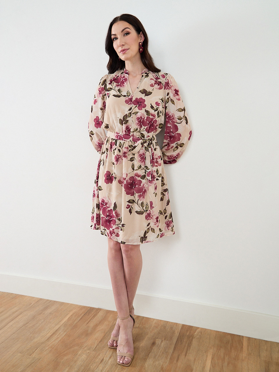 Long Sleeve Dusty Floral Shirt Dress