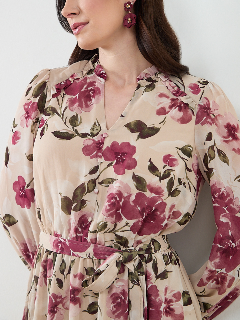 Long Sleeve Dusty Floral Shirt Dress