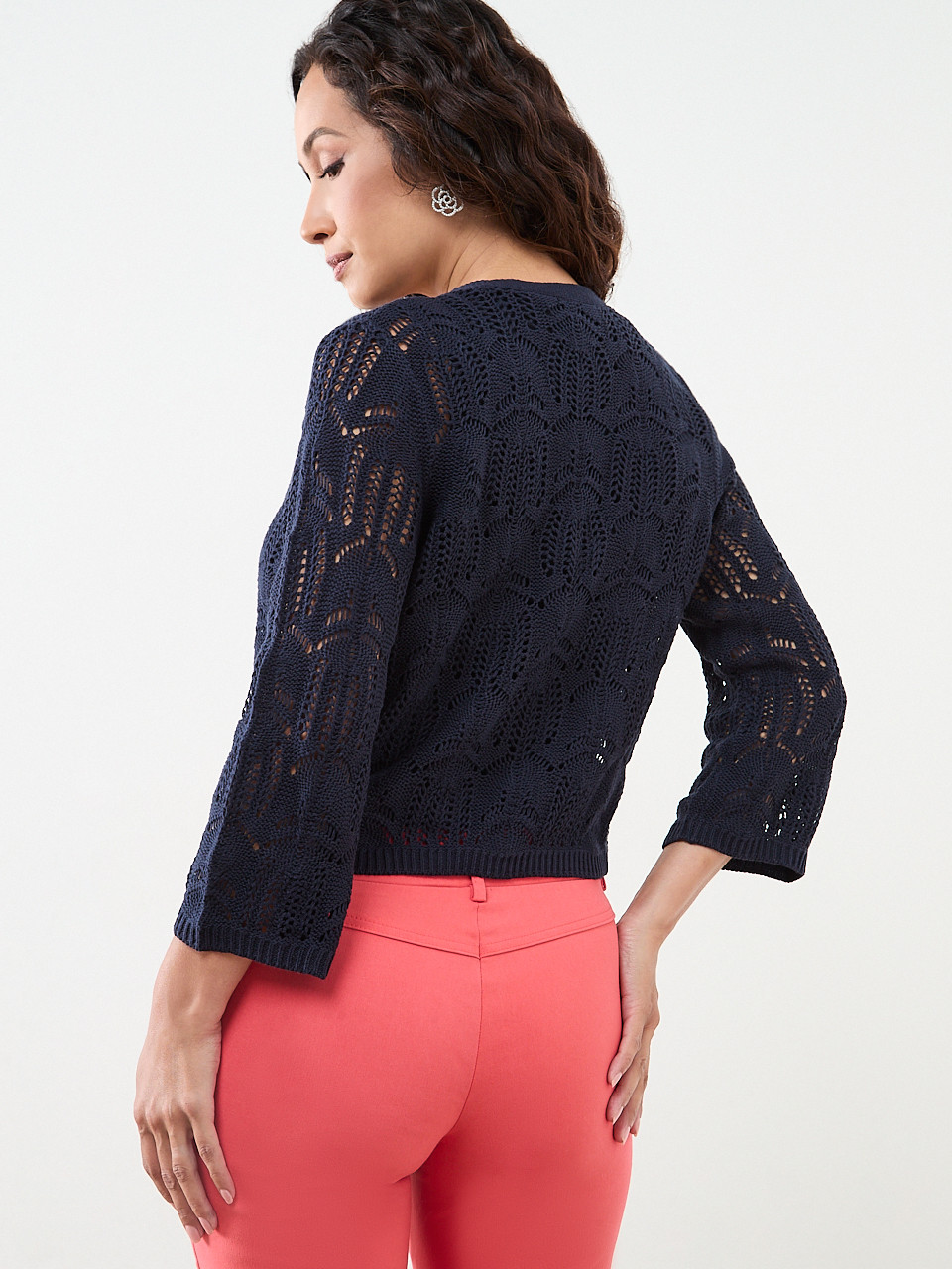Petite Crochet Knit Tie Front Shrug
