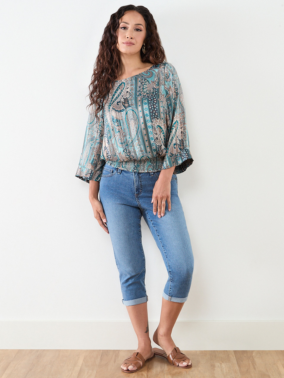 Petite Kimono Blouse with Smocked Hem