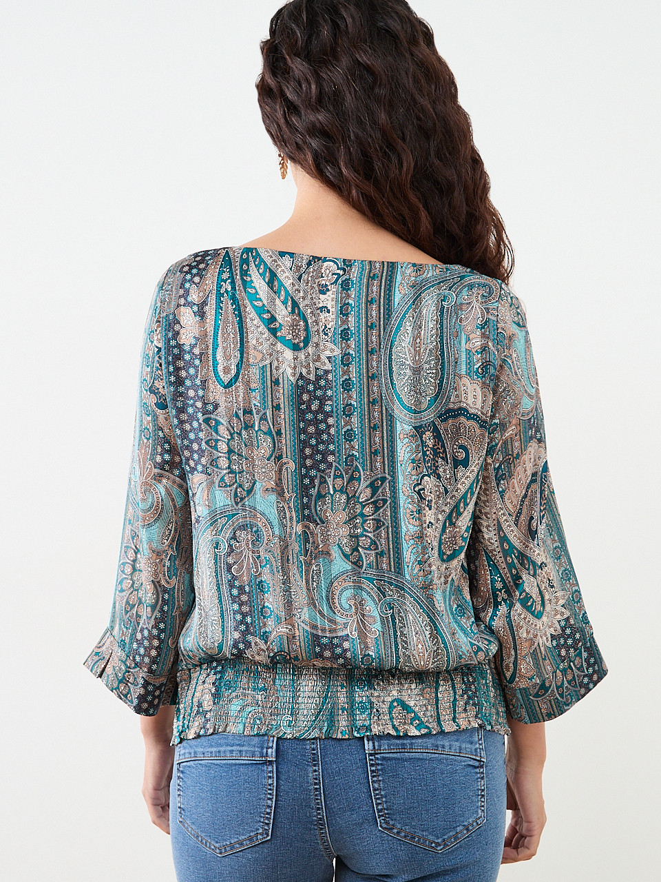 Petite Kimono Blouse with Smocked Hem