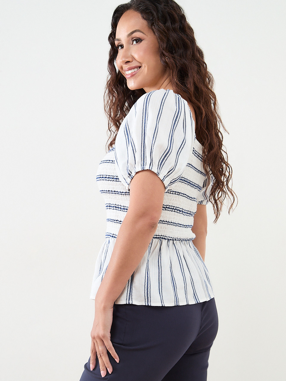 Petite Puff Sleeve Peplum Blouse | Cleo