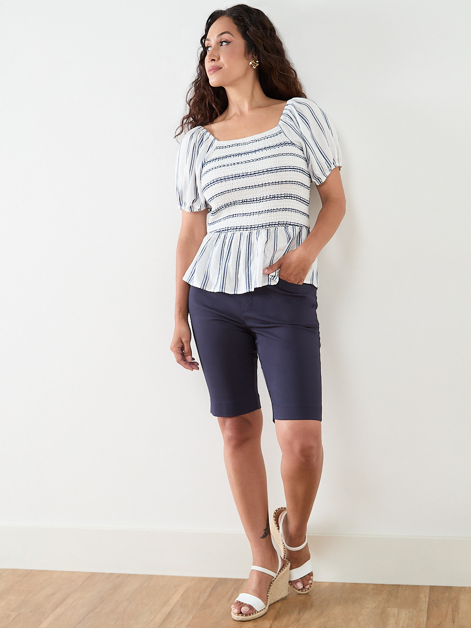 Petite Puff Sleeve Peplum Blouse