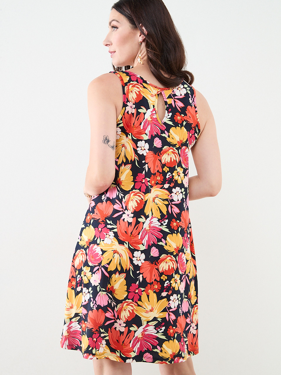 Ring Detail Sleeveless Knee-Length Dress