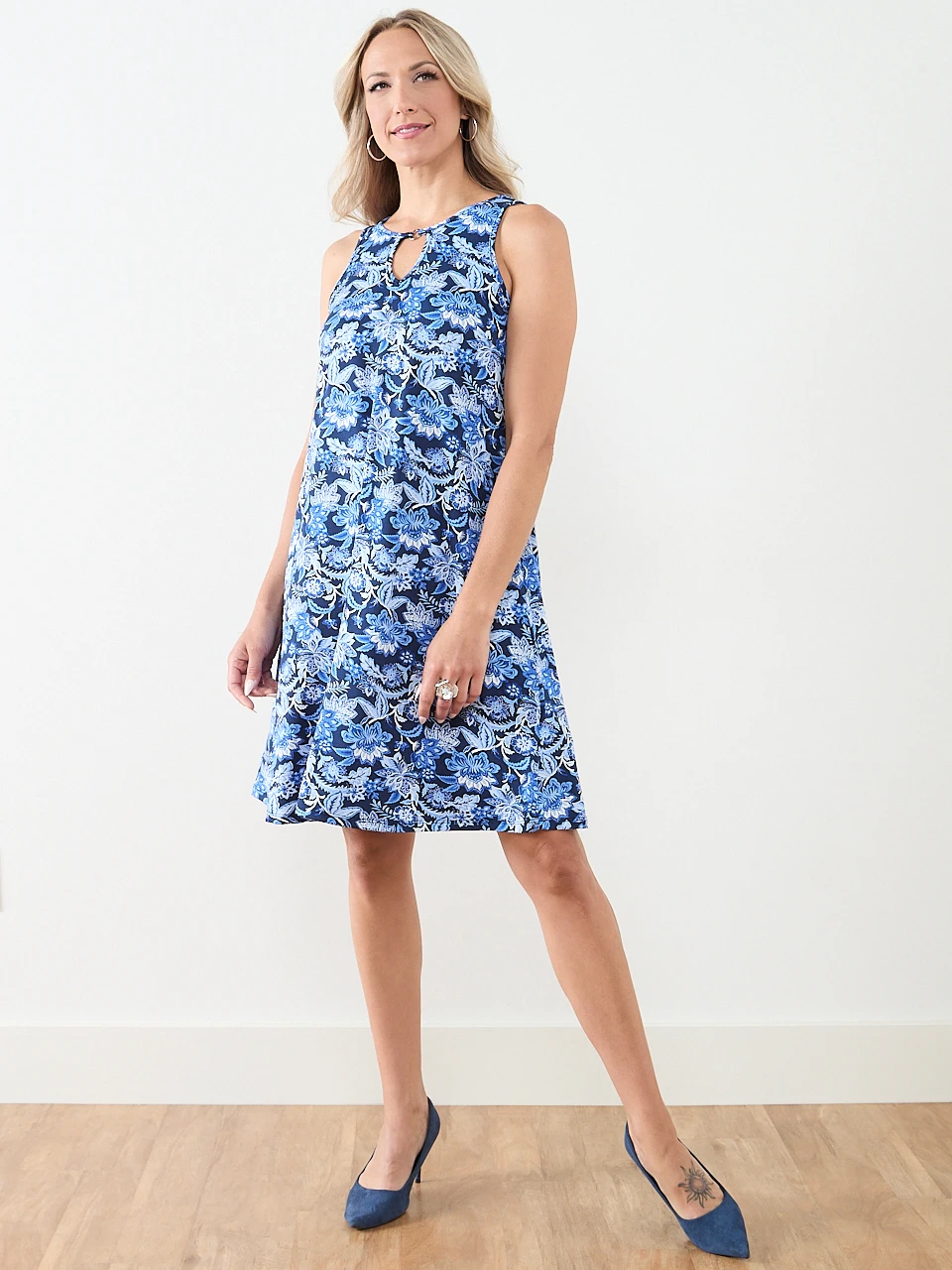 Ring Detail-Sleeveless Knee-Length Dress