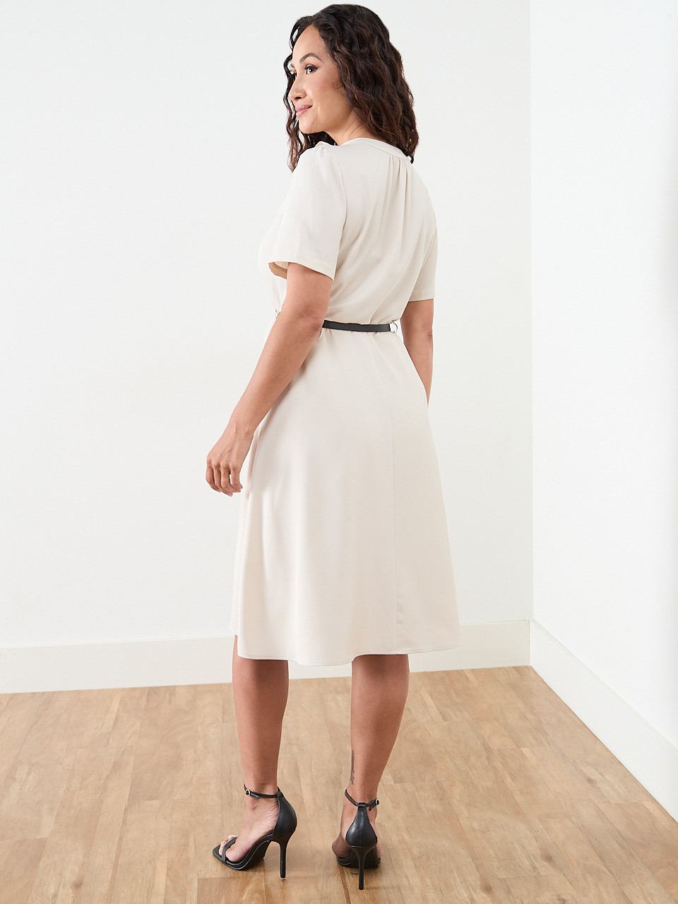 Petite Ruffle Front Midi Length Dress