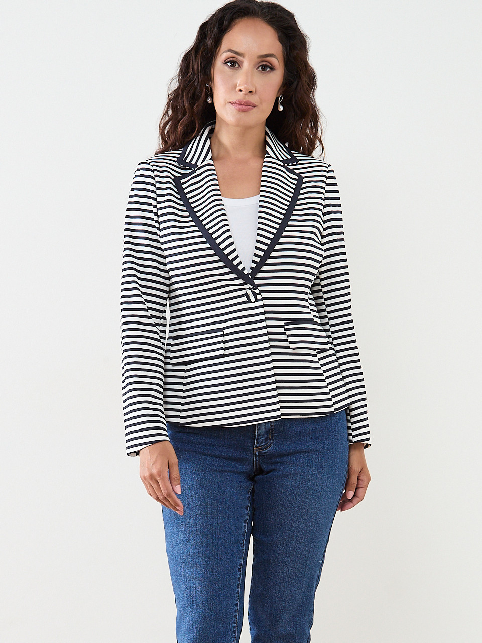 Scuba Crepe Tipped Stripe Blazer