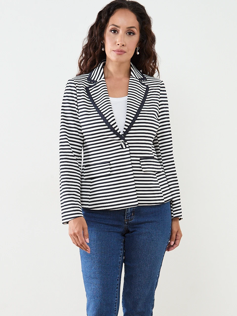 Scuba Crepe Tipped Stripe Blazer