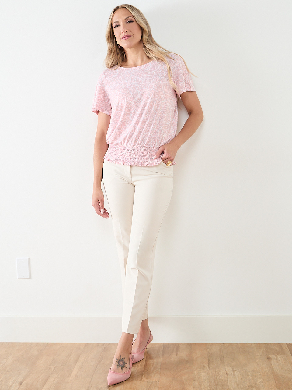 Short Sleeve Smocked Bottom Top