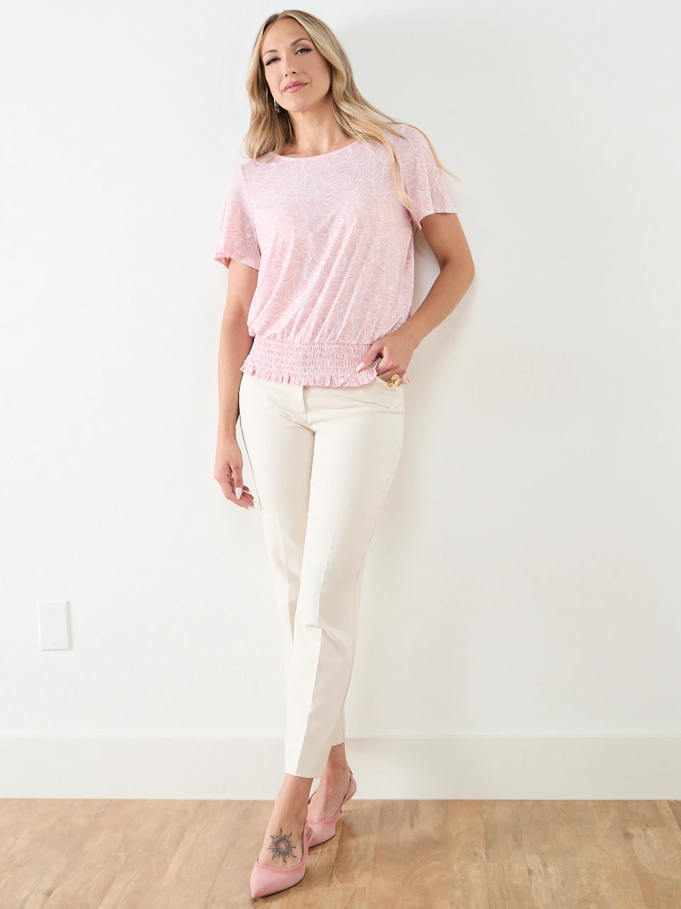 Short Sleeve Smocked Bottom Top