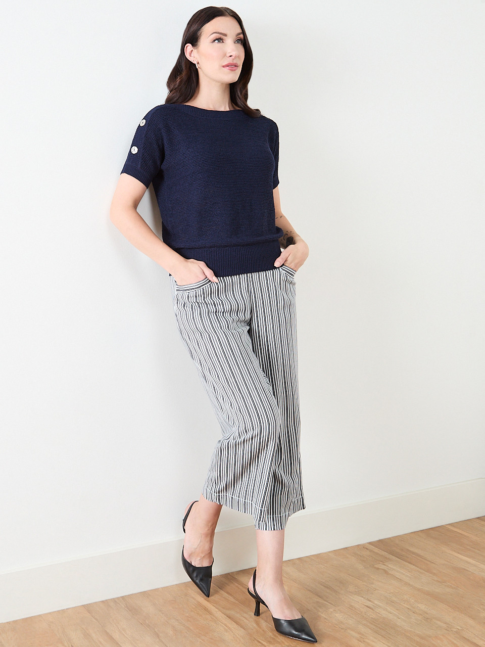 Short Sleeve Striped Tapeyarn Sweater