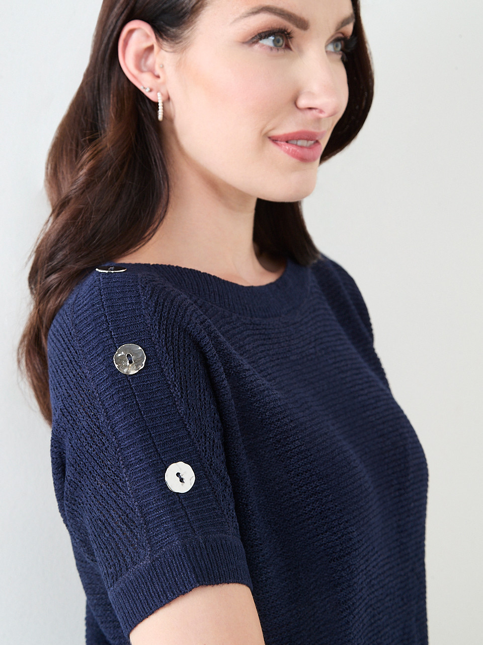 Short Sleeve Striped Tapeyarn Sweater