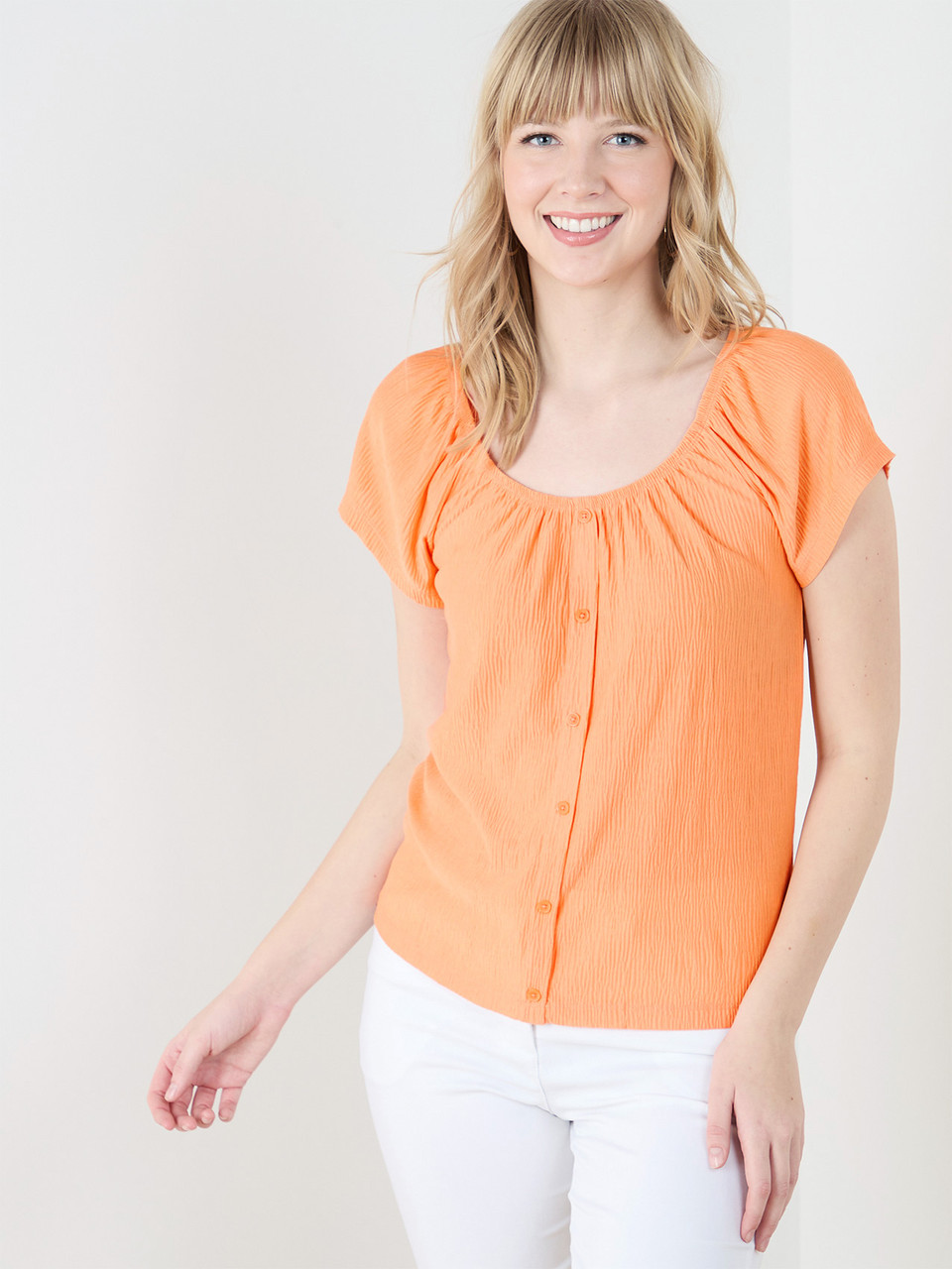 Stretch Crinkle Peasant Top