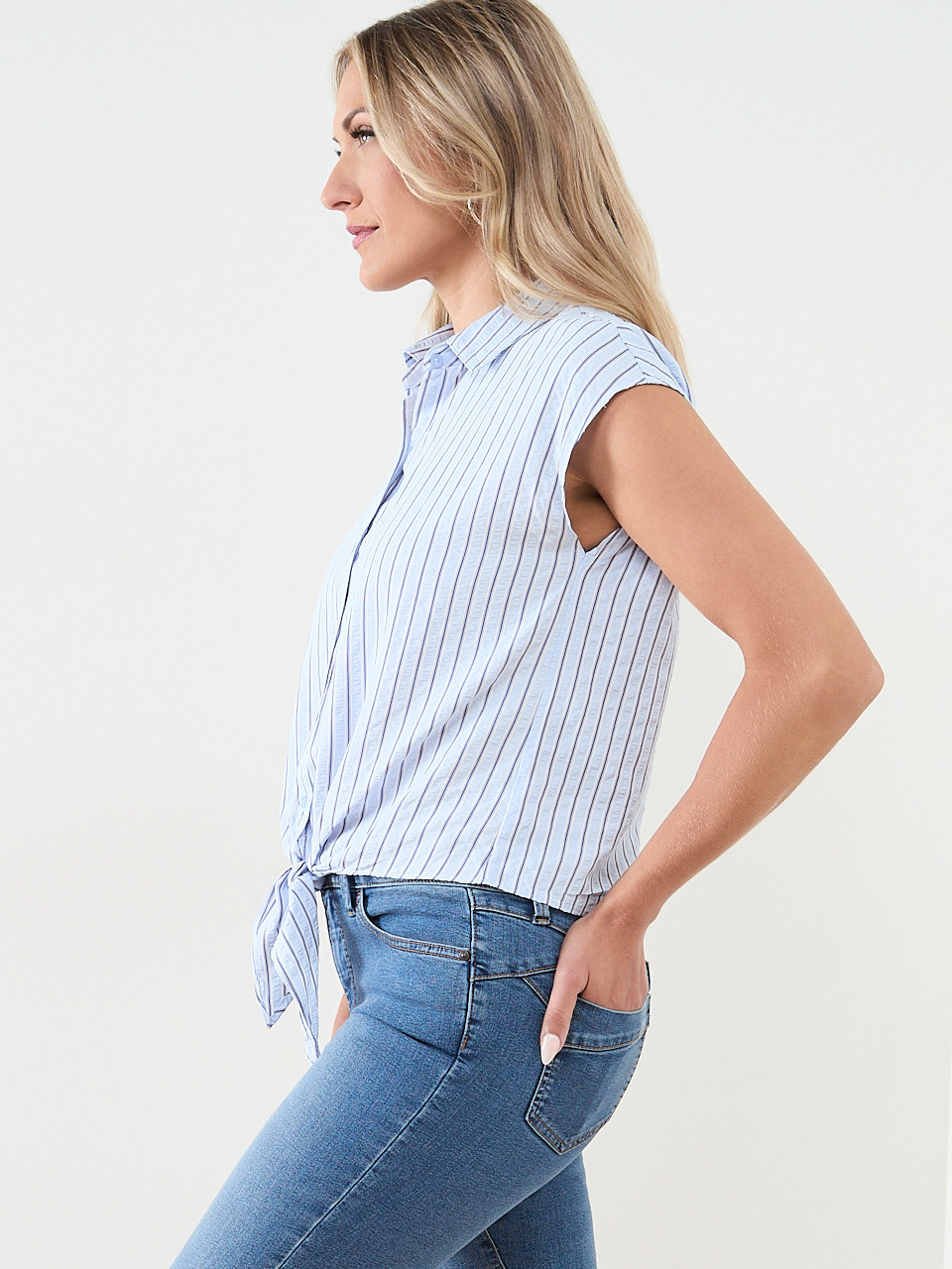 Tamara H. Button Front Tie Blouse