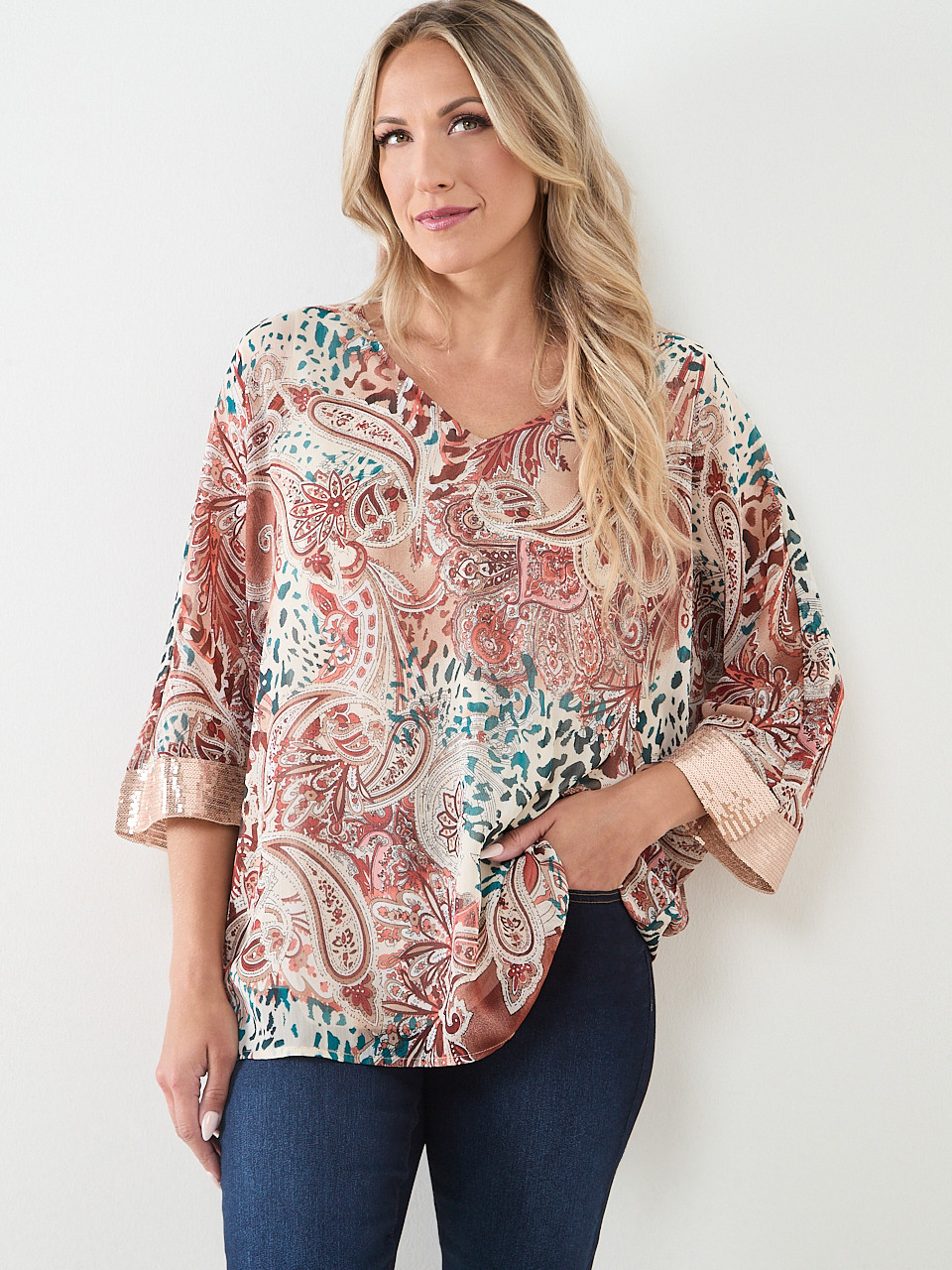 V-Neck Blouse with Sequin Detail