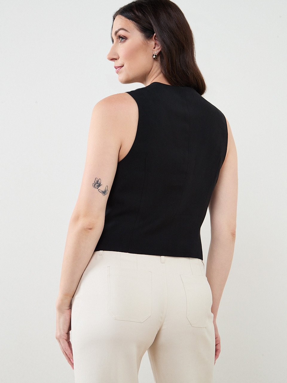 Button Front Vest In Black | Cleo