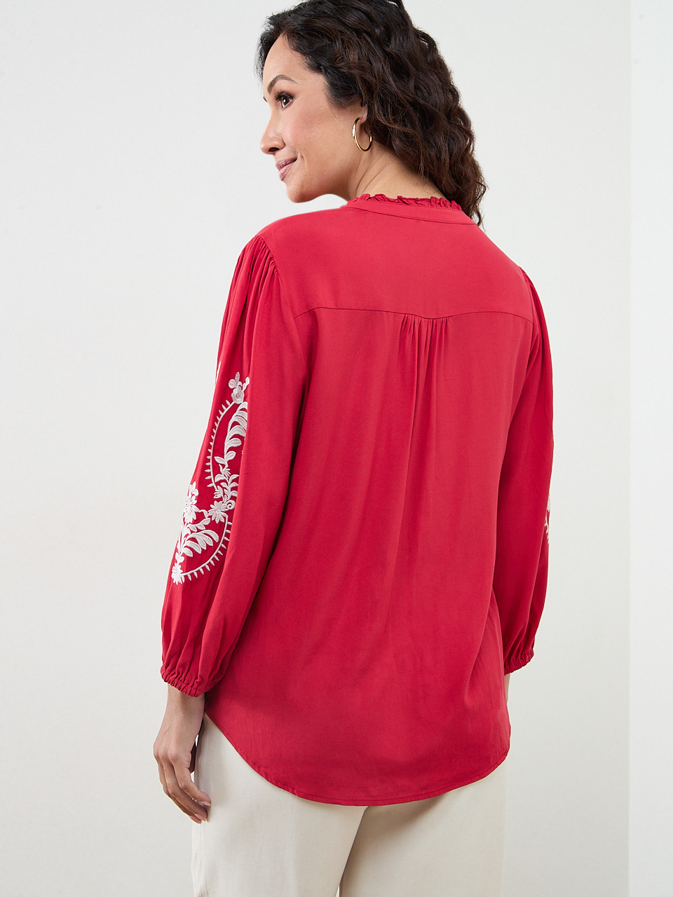Petite 3/4 Sleeve Embroidered Blouse