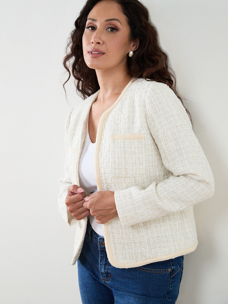 Petite Braided-Trim Blazer