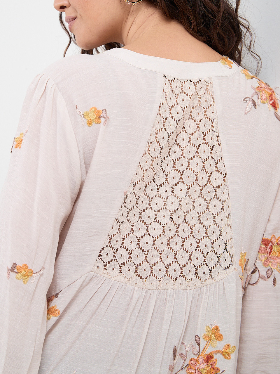 Petite Elbow Sleeve Embroidered Blouse