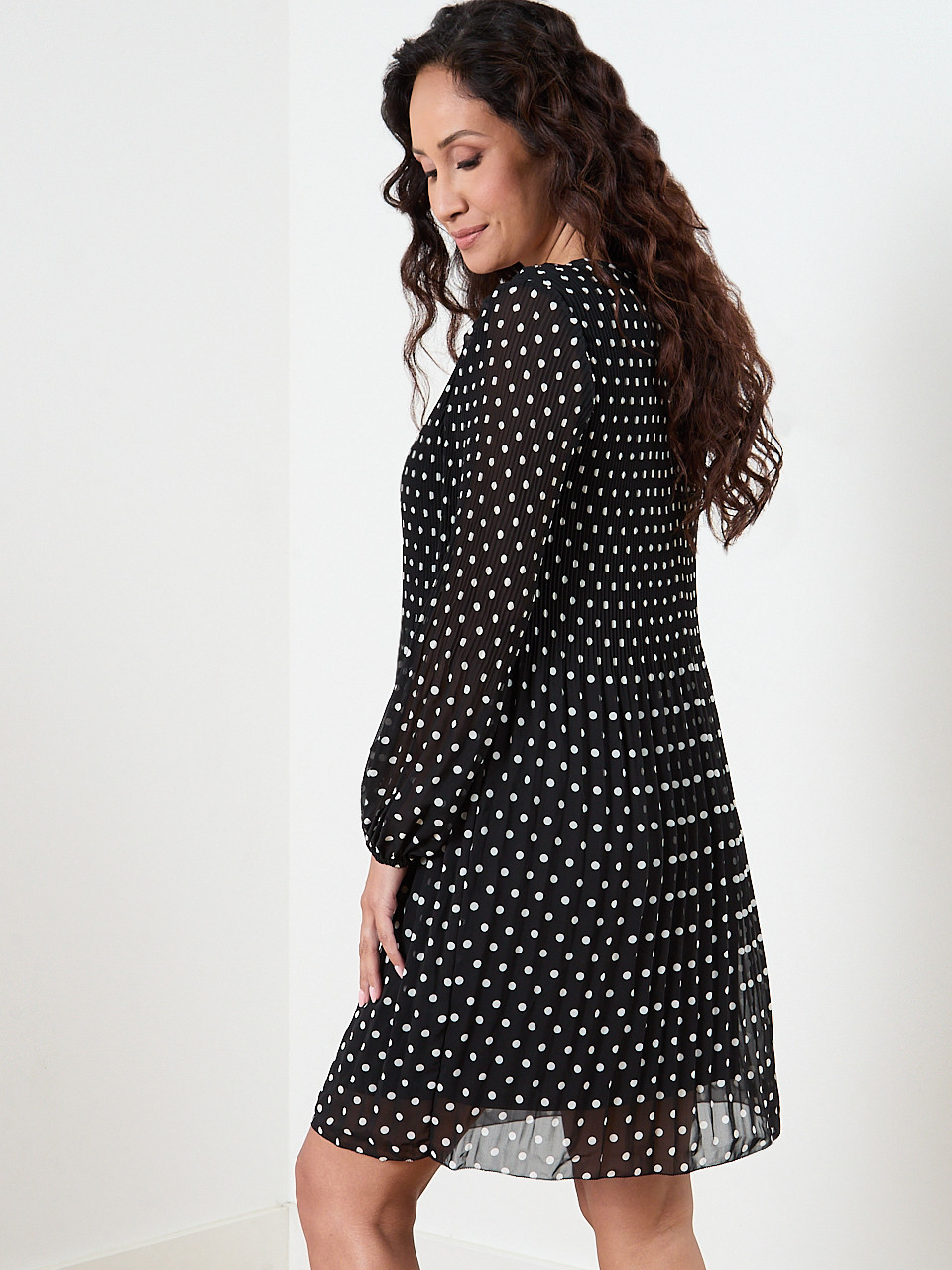 Petite Long Sleeve Plisse Dress