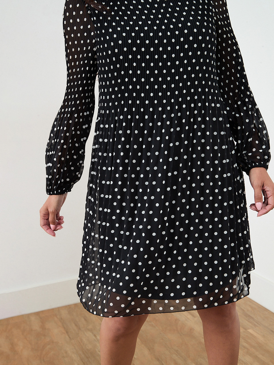 Petite Long Sleeve Plisse Dress