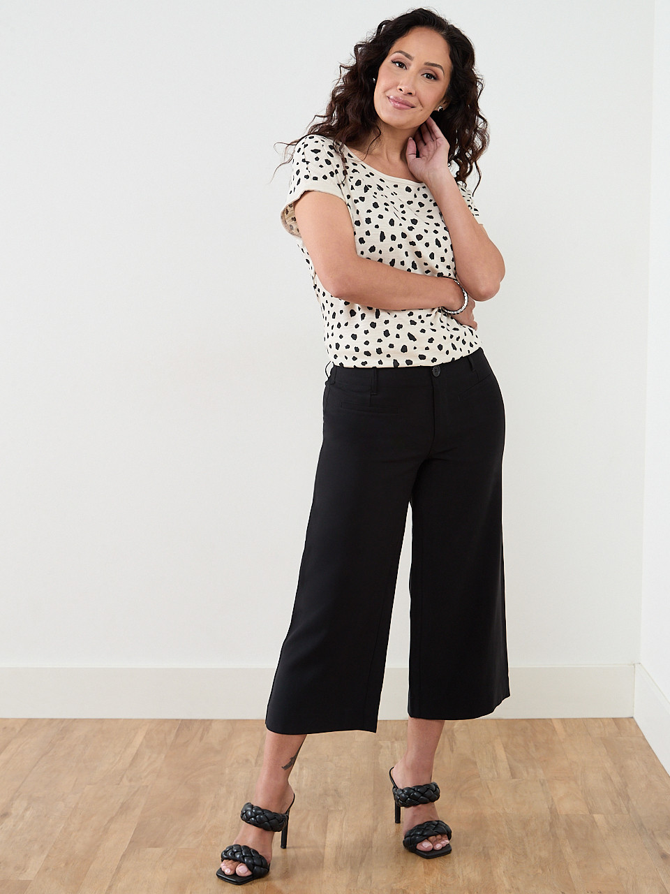 Petite Short Sleeve Boatneck T-Shirt in Sand Animal