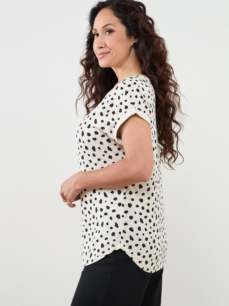 Petite Short Sleeve Boatneck T-Shirt in Sand Animal