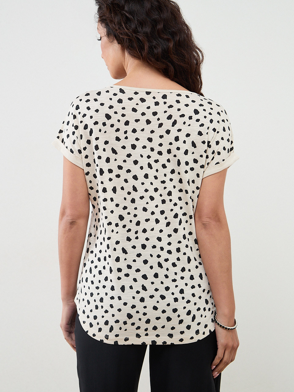 Petite Short Sleeve Boatneck T-Shirt in Sand Animal