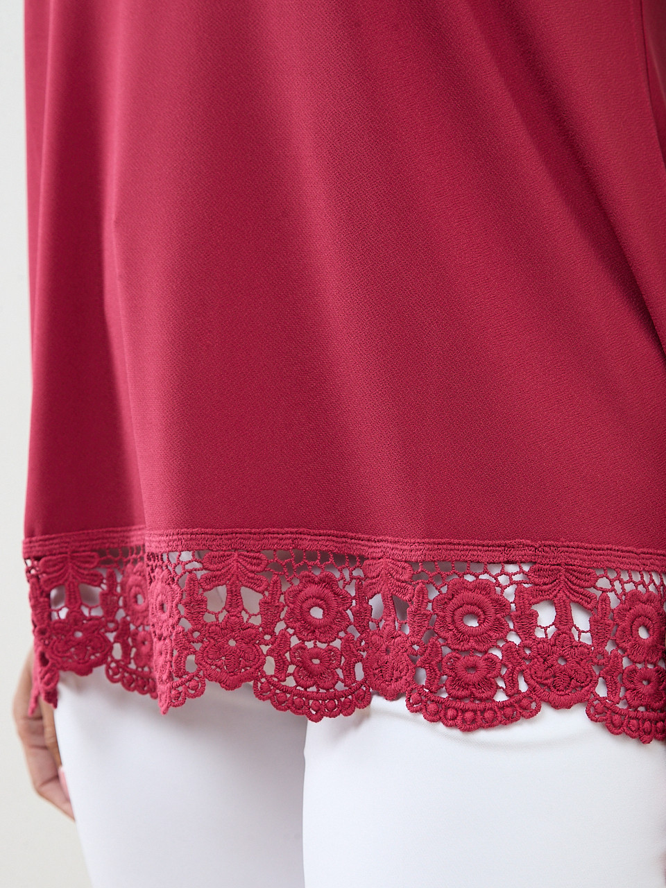 Petite Short Sleeve Crochet Trim Top