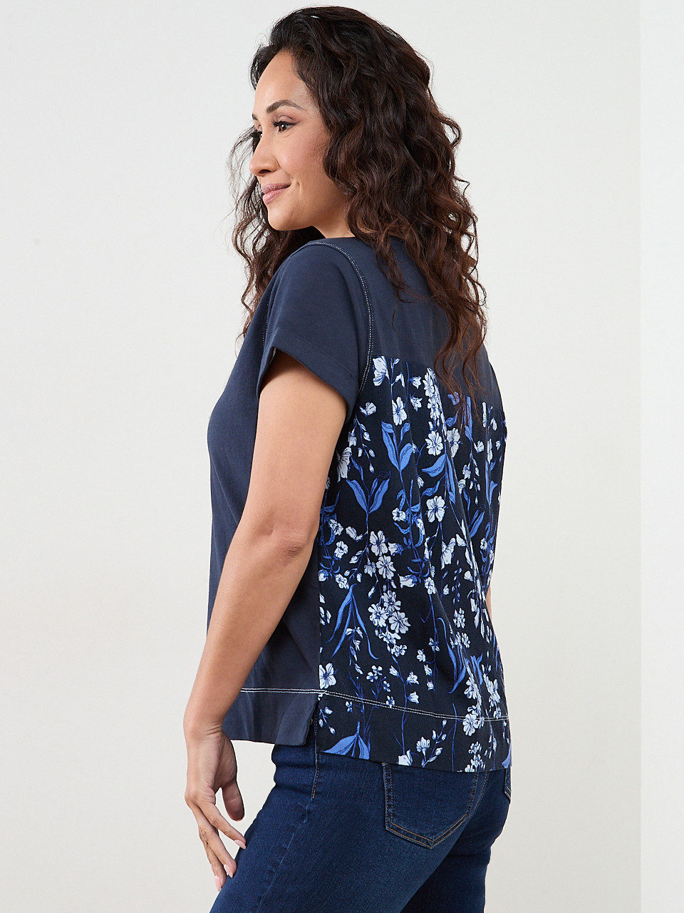 Petite Short Sleeve Mixed Media Top