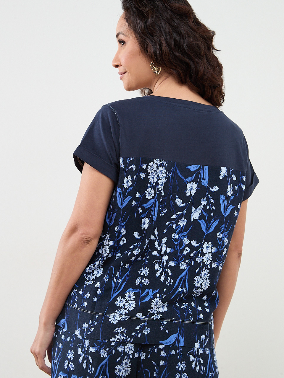 Petite Short Sleeve Mixed Media Top