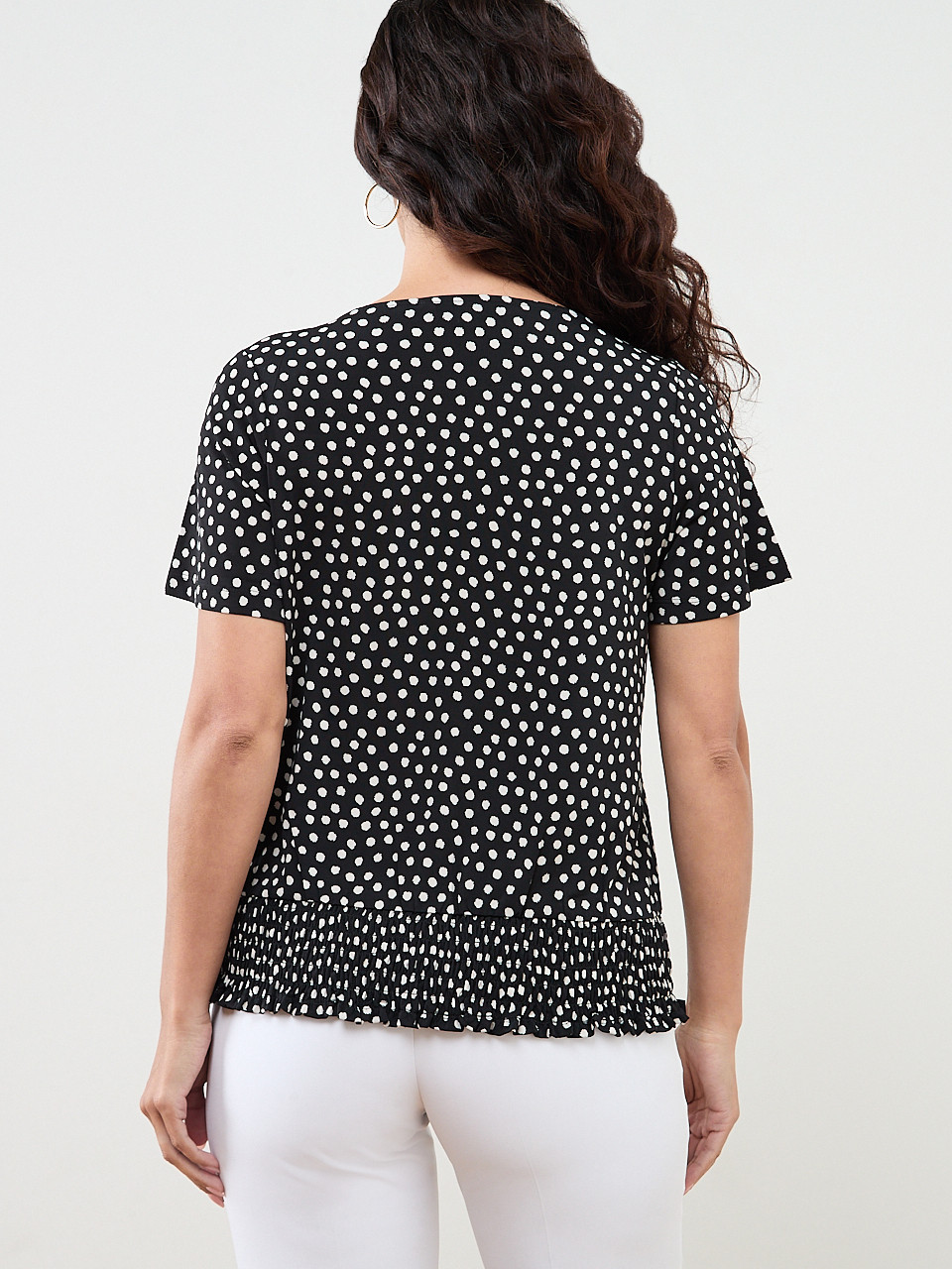 Petite Short Sleeved Smocked-Bottom Top