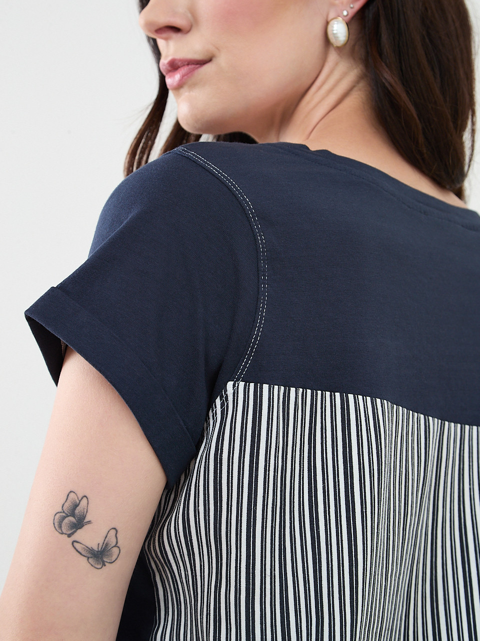 【KOOLOSET】Heart Lettering Short Sleeve Knit Short Sleeve Mixed Media Top | Cleo
