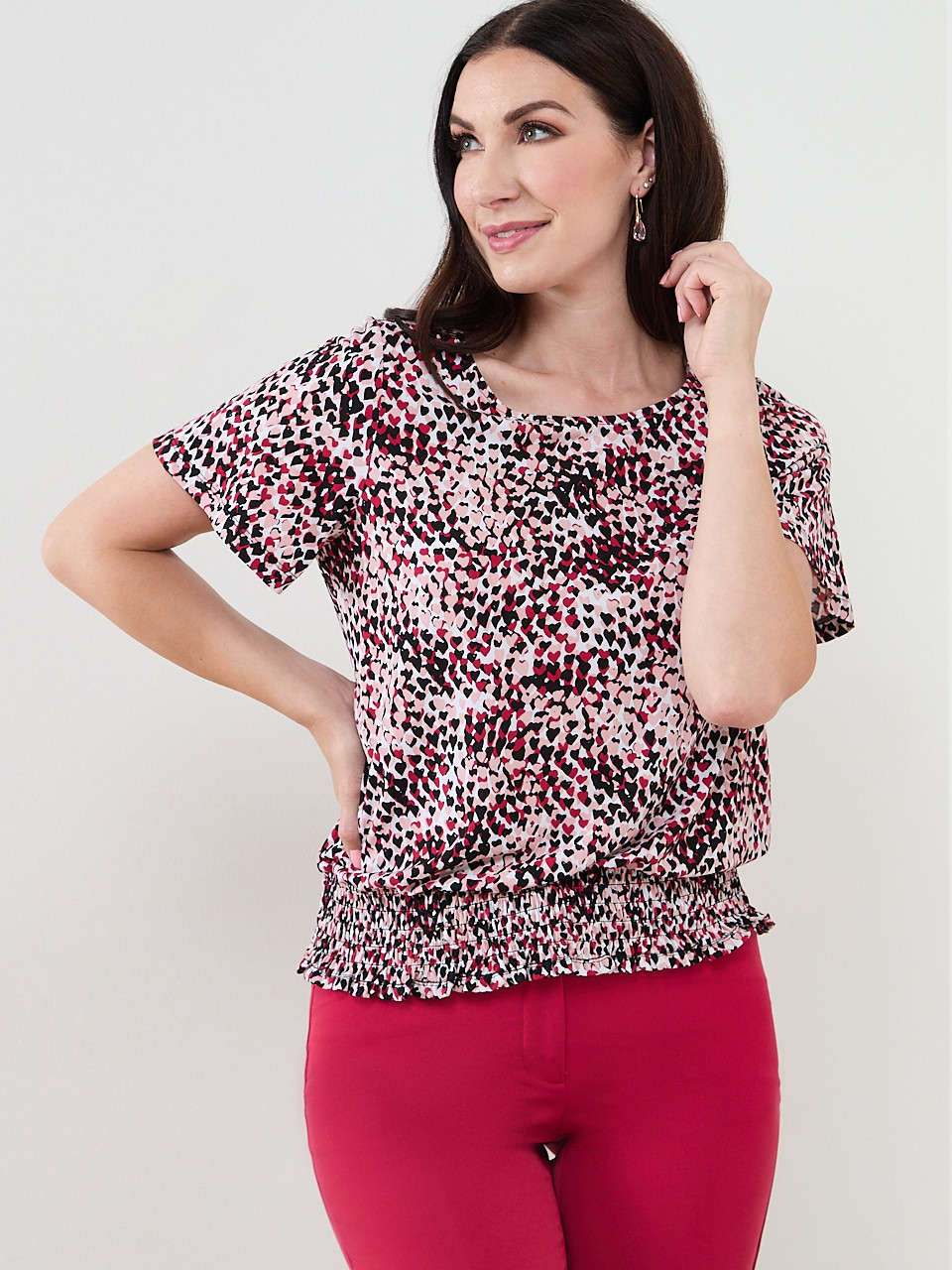 Short Sleeve Smocked-Bottom Top