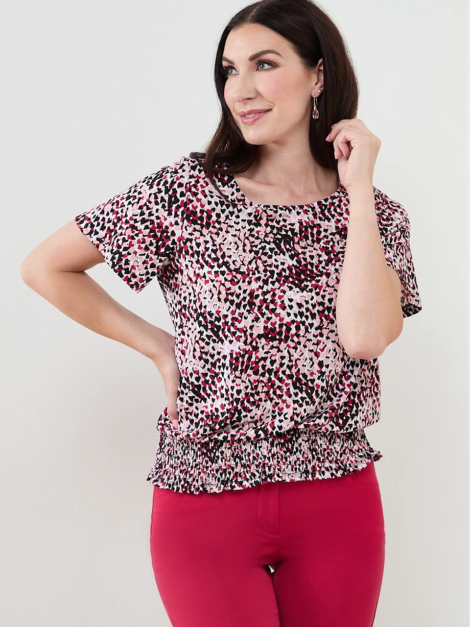Short Sleeve Smocked-Bottom Top
