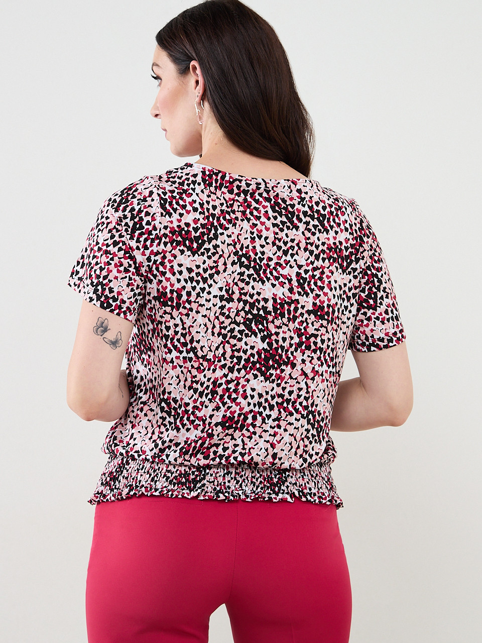Short Sleeve Smocked-Bottom Top