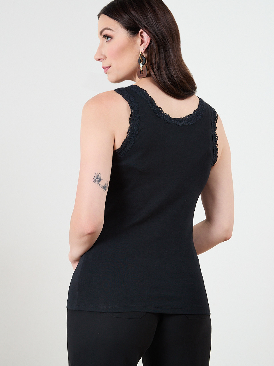 Stretch Cotton Black Tank with Lace