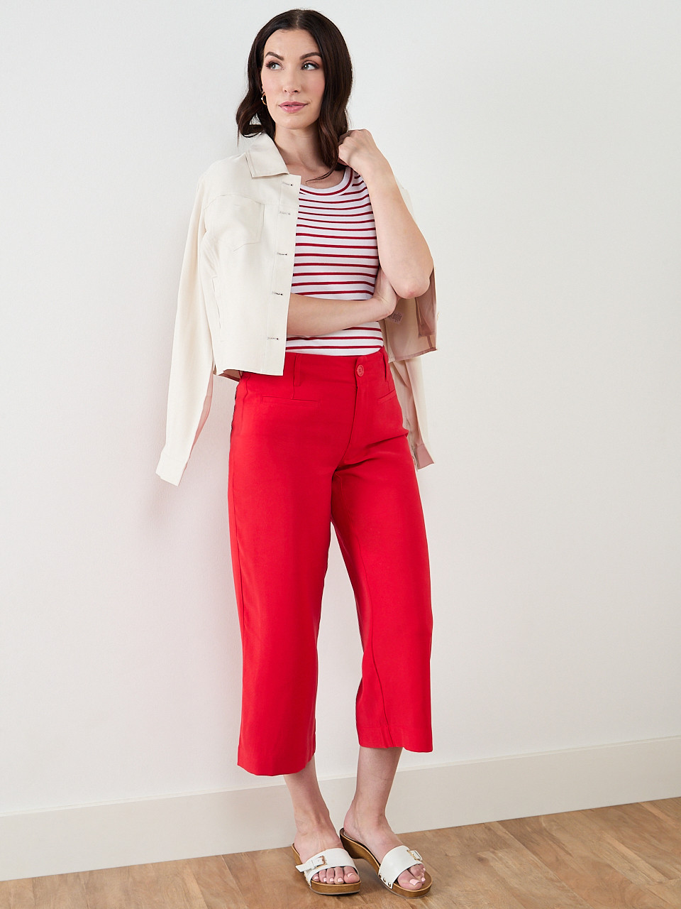 Stretch Cotton Hi-Neck Tank in Crimson Stripe