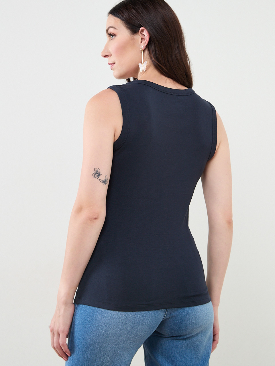 Stretch Cotton Hi-Neck Tank in Navy