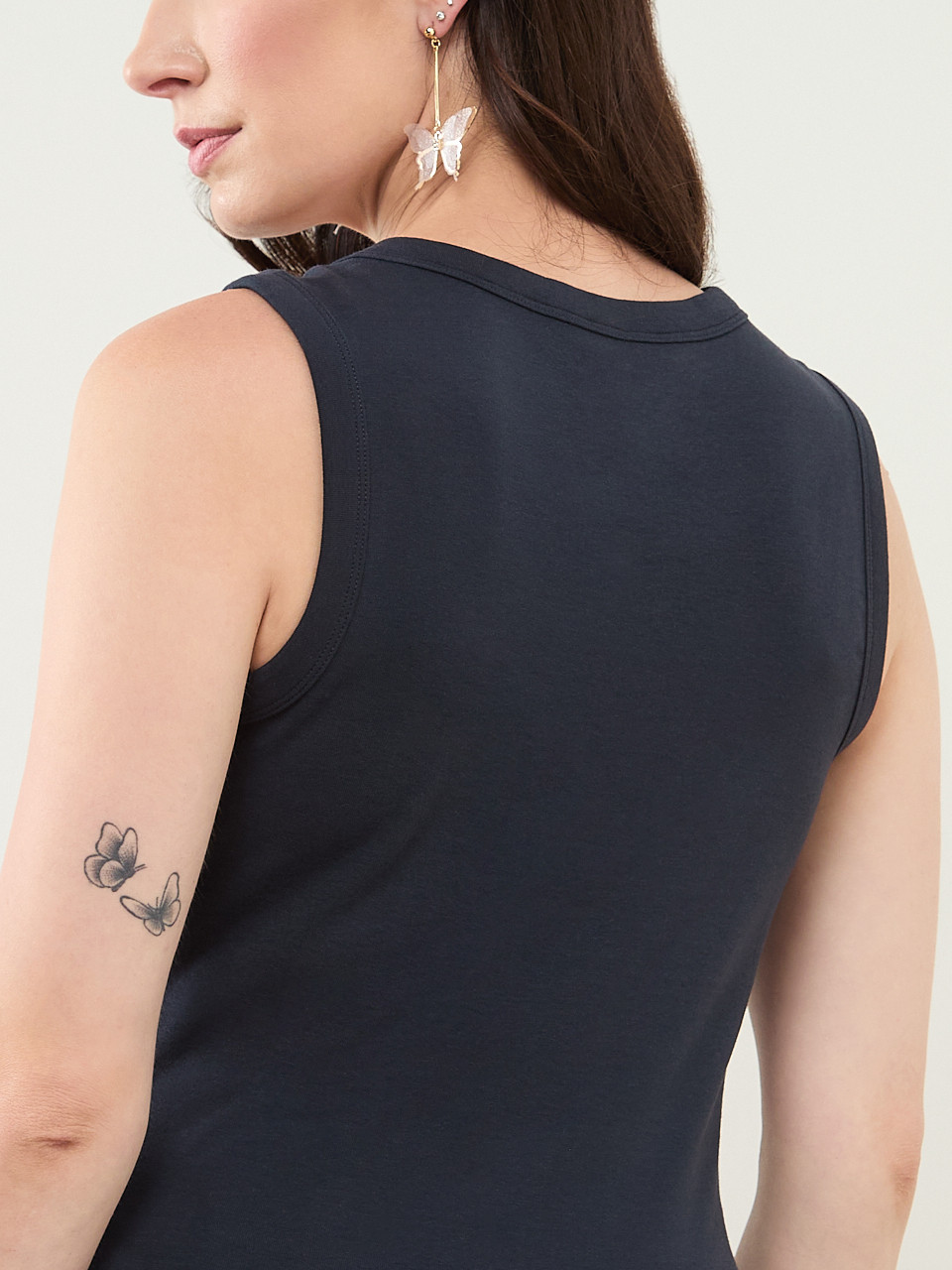 Stretch Cotton Hi-Neck Tank in Navy