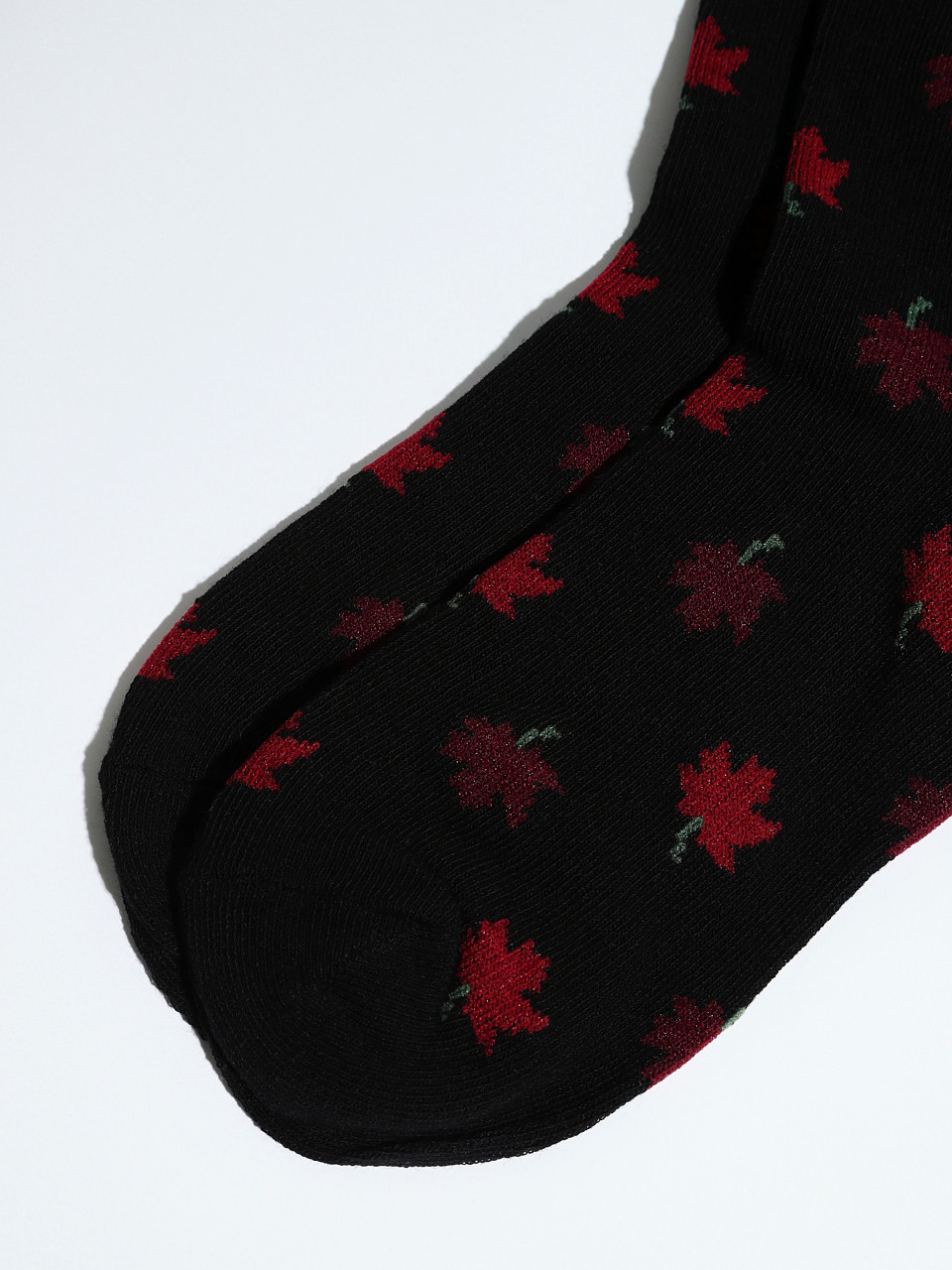 Black Crew Socks with Fall Leaf Print