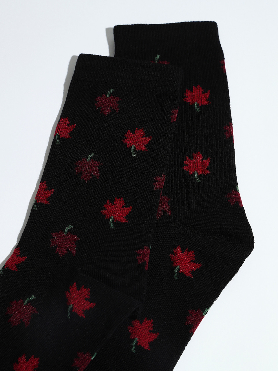Black Crew Socks with Fall Leaf Print