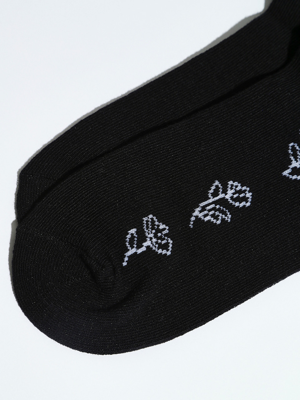 Black Crew Socks with White Flowers